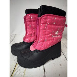 Dream Pairs Kids Waterproof Snow Boots Fuchsia Star Print Insulated Winter Boots